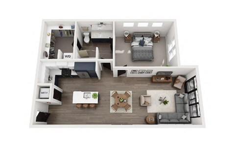 Floor plan for 1 bed, 1 bath, 901 sqft